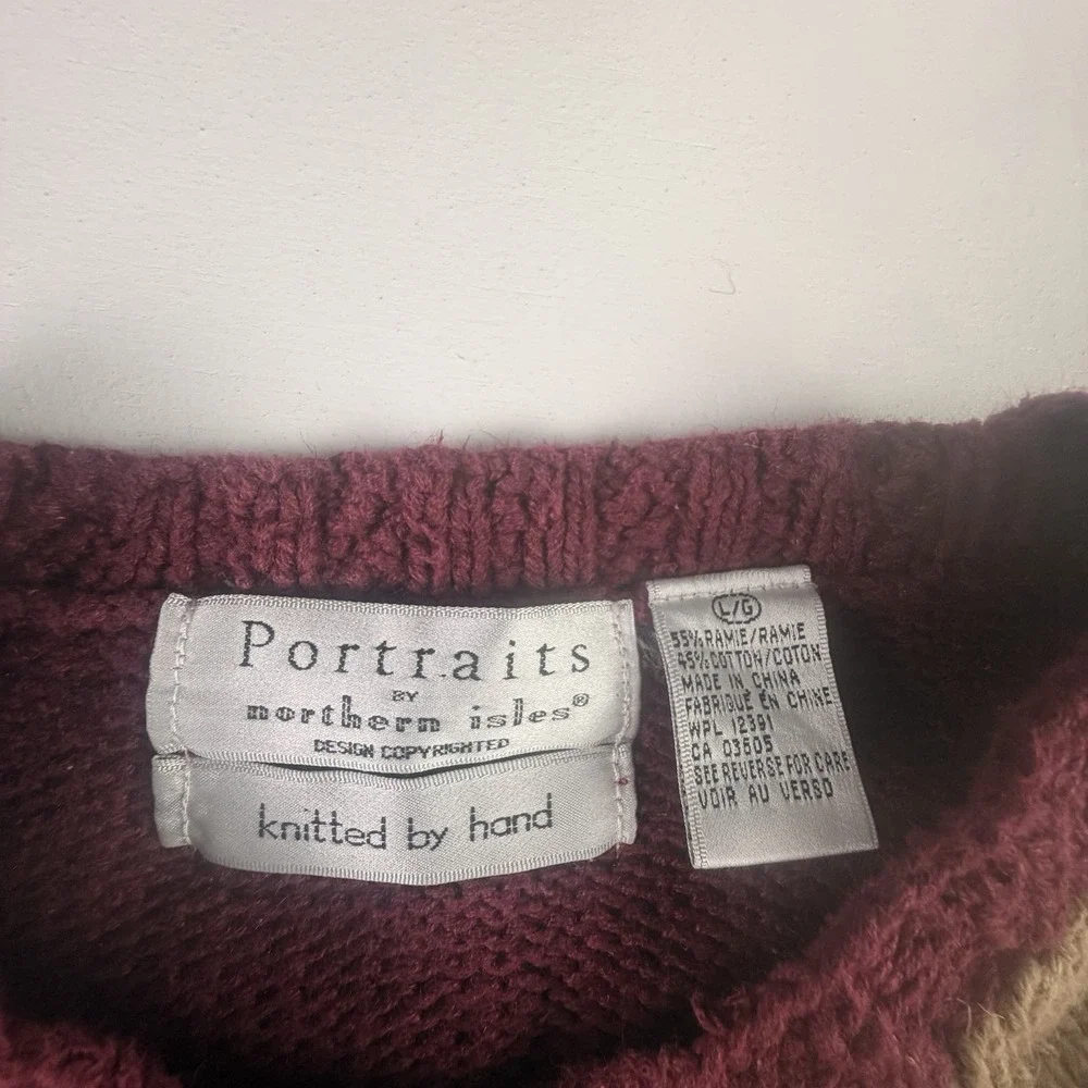 Vintage Country Mansion House Hand Knitted Floral Sweater Northern Isle Large - Picture 7 of 16